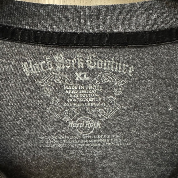 Hard Rock Couture Charcoal Teeshirt Size XL - Picture 2 of 6